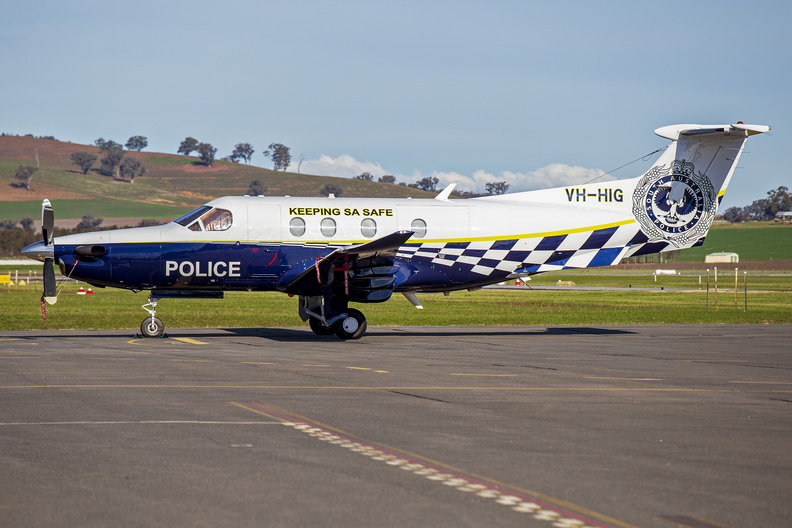 South Australia Police (VH-HIG) Pilatus PC-12-47E parked at Wagga Wagga Airport 